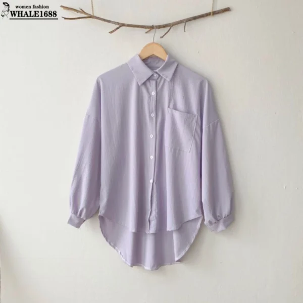 SA023 Spring new textured crepe solid color women's Korean shirt casual loose versatile long sleeves freesize (30-70kg)