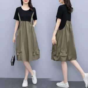 SB112 Women's suspender skirt fake two-piece dress Beige