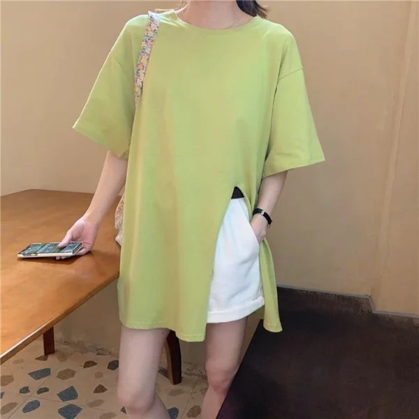 SA015 Korean casual loose plain t shirt women oversize green