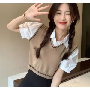 SA002 Knitted Material Women Top Chic Khaki freesize