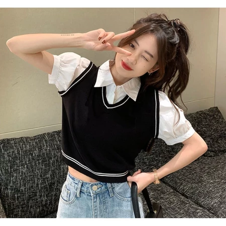 71 SA001 Knitted Material Women Top Chic Black freesize