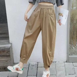 SB002 100% Cotton Harem Pants Women Ladies Casual Slacks Loose Casual Nine Point Wide-Leg Pants Large Size