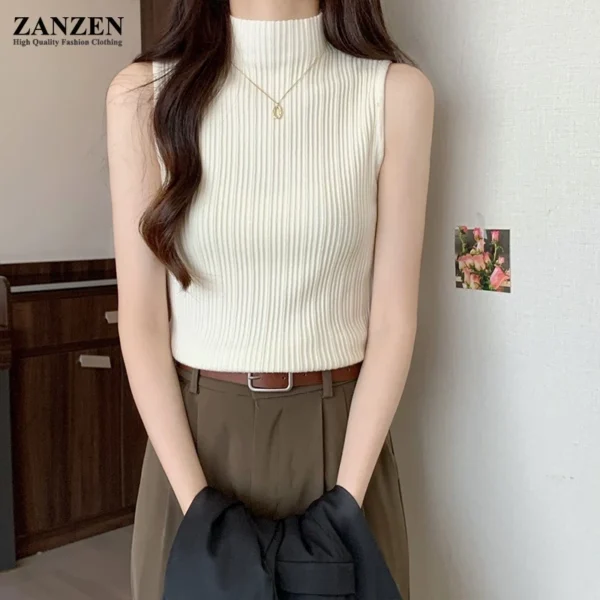 sg-11134201-7rbl3-lpaaynk4rqbsd2 SA024 Korean Style Women Fashion Slim High Neck Knitted Tops Sleeveless Solid Color Turtleneck Tops freesize (30-60kg)