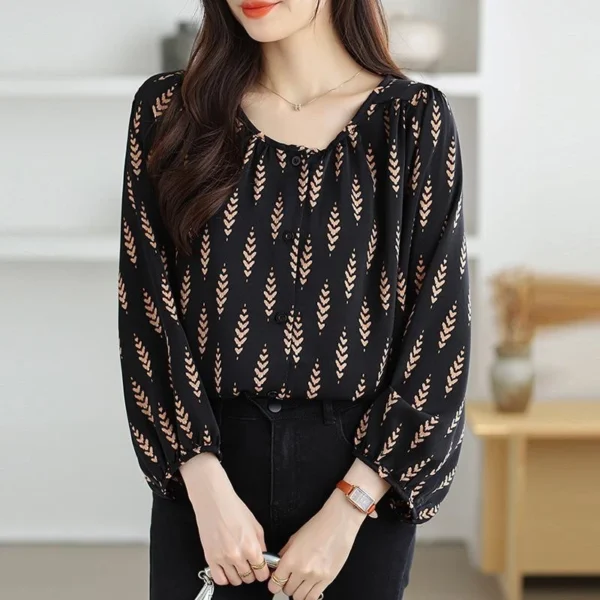 sg-11134201-7rfgw-m34lsq6urmi1c7 SA014 Womens Long Puff Sleeve Round Neck Chiffon Top Loose Fit Ideal for Work or Casual Wear